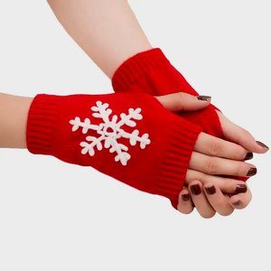 NWOT Red Embellished Snowflake Knit • Fingerless Gloves